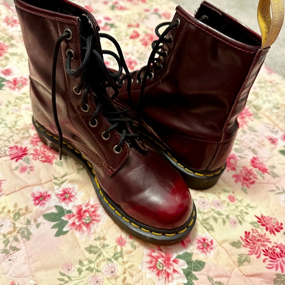 Dr. Martens Dark Cherry Maroon Red Lace-Up Boots